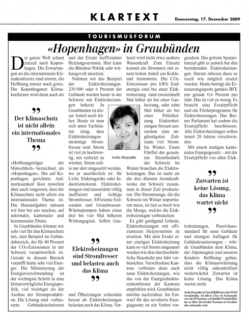 Anita Mazzetta im Bündner Tagblatt 17.12.2009