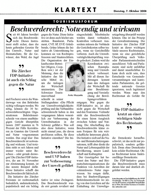 Klartext von Anita Mazzetta im Bündner Tagblatt 07.10.2008